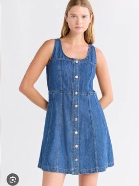 Button-Front Denim Mini Dress - Blue
